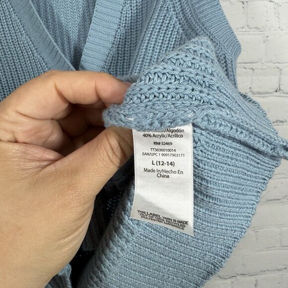 Chunky Cable Knit Sweater Knit Women Large Blue Button Up Preppy Academia - Picture 5 of 8